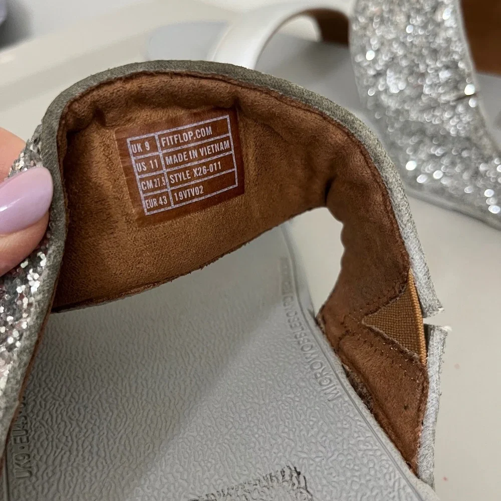 FitFlop Glitter Slide Sandals Womens 11 Microwobbleboard Platform Bling Resort